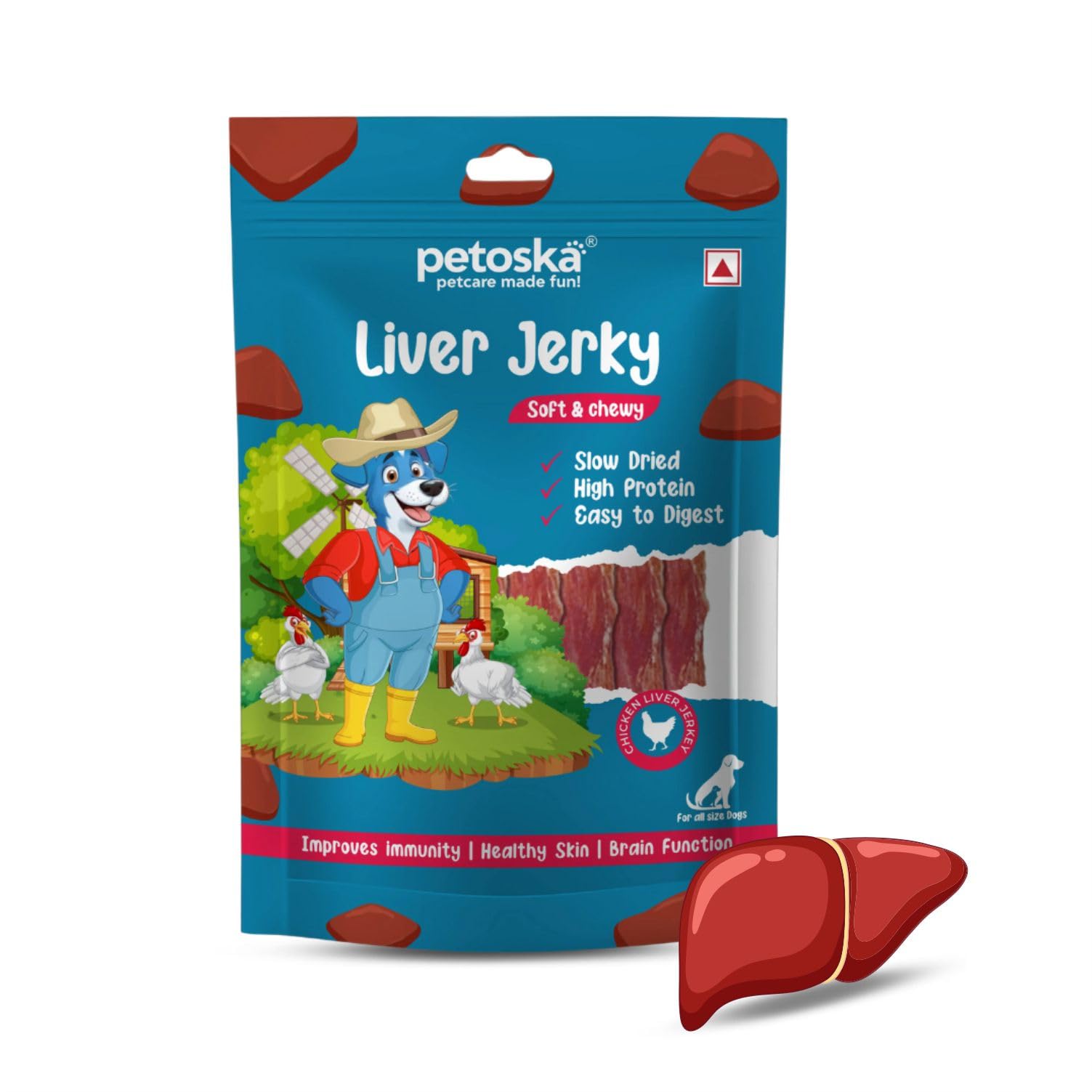 Petoska Chicken Liver Jerky Dog Treats, 100g