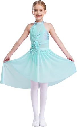 FEESHOW Kids Girls Sleeveless Rhinestone Figure Skating Dress Lyrical Ballet Gymnastics Leotard Dress Performance Wear