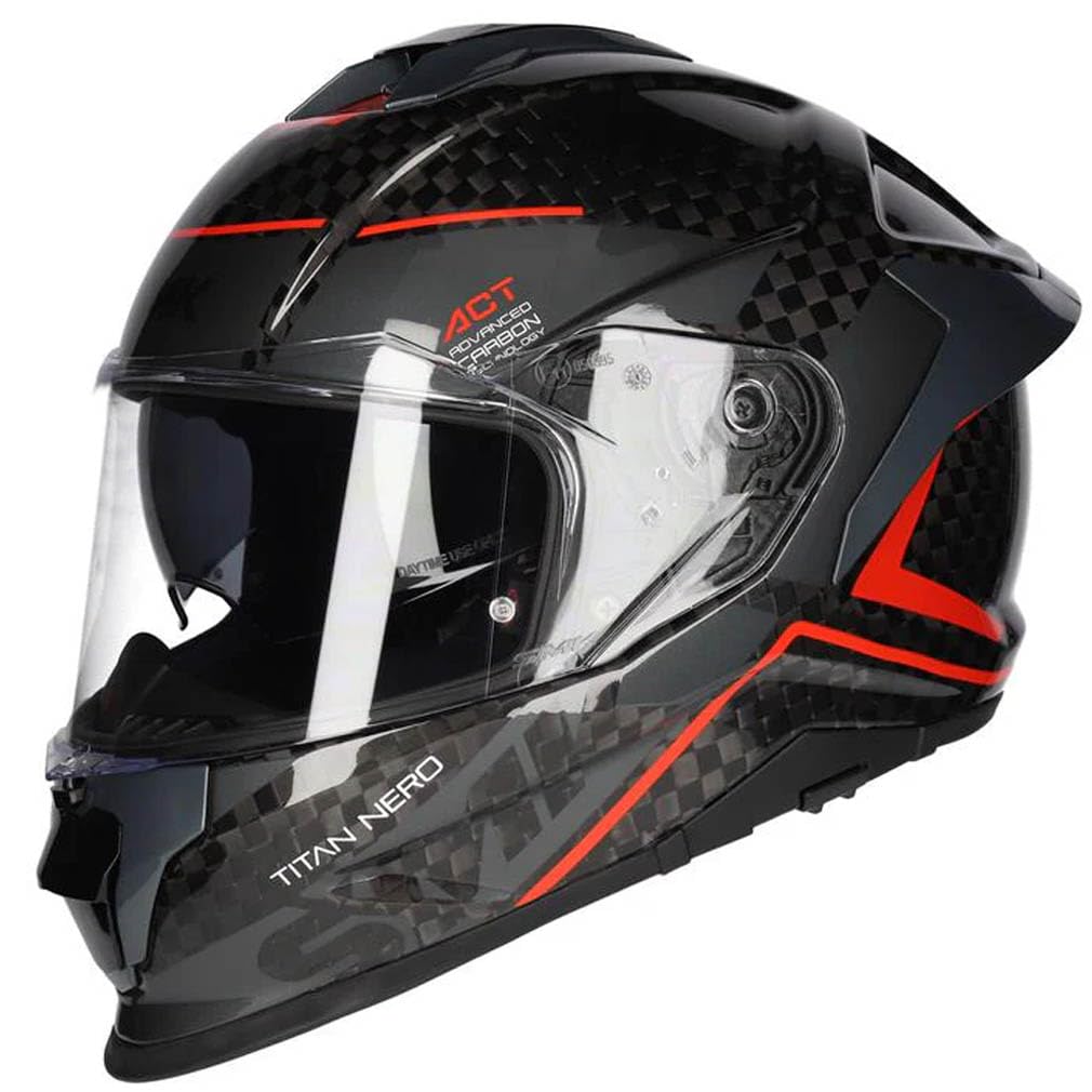 Casco de Moto Integral SMK Titan Carbono Nero Rojo con Visor Solar - Homologado ECE 22.06 - Designed
