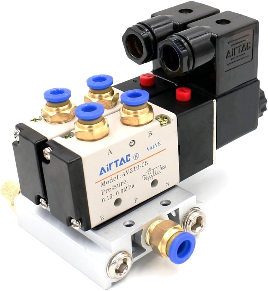 Woljay Pneumatic Solenoid Valve PT 1/4" Air Valve 4V210-08 AC 110V 5 Way 2 Position Base Quick Fittings Muffler Set
