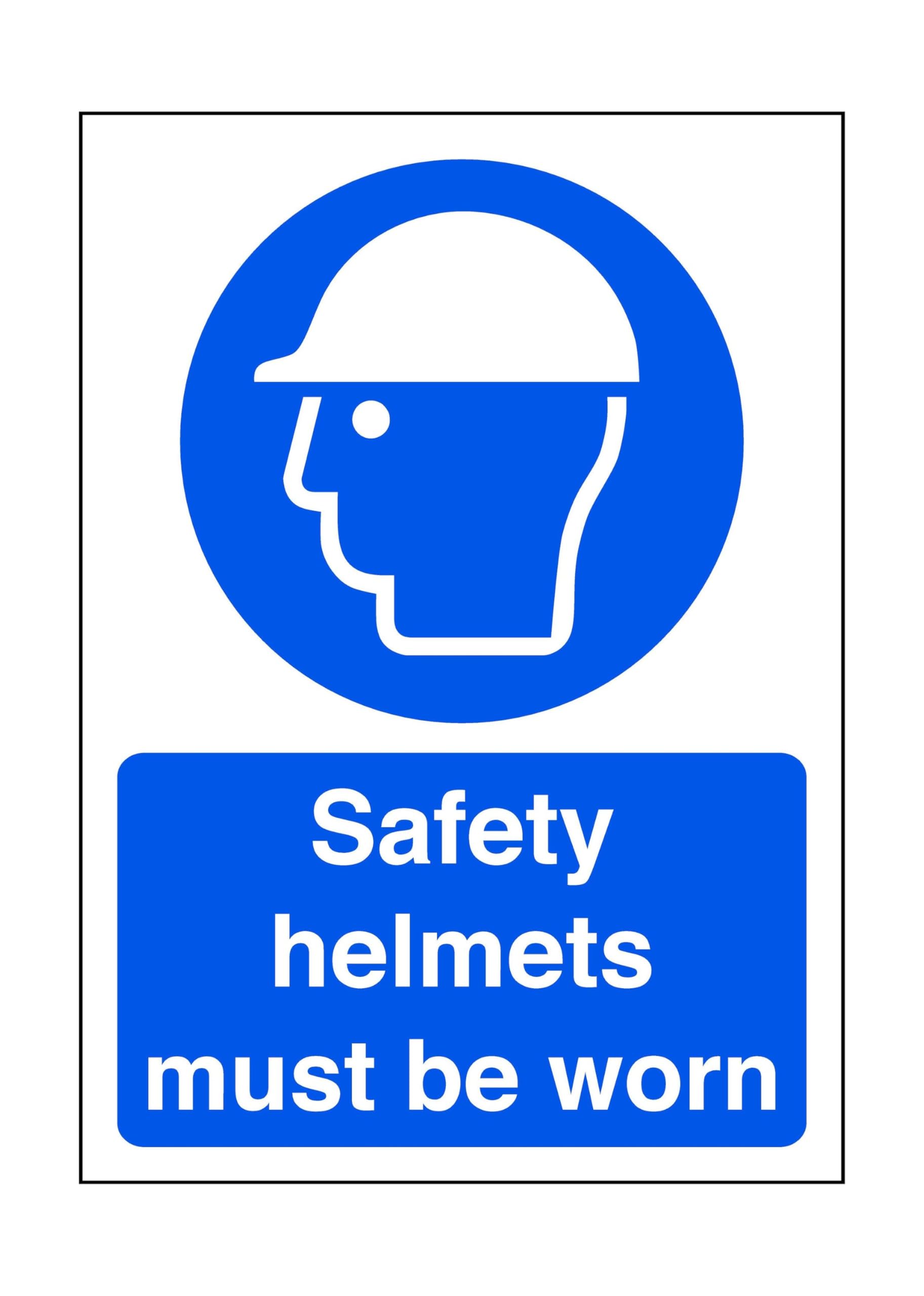 Safety First Display Ltd Blue/White Safety Helmets Must Be Worn - Safety Sign, Ppe, Head Protection - 1.2Mm Rigid Plastic For Indoor/Outdoor Usage (300Mm X 200Mm) Viewing Distance Within 7M.