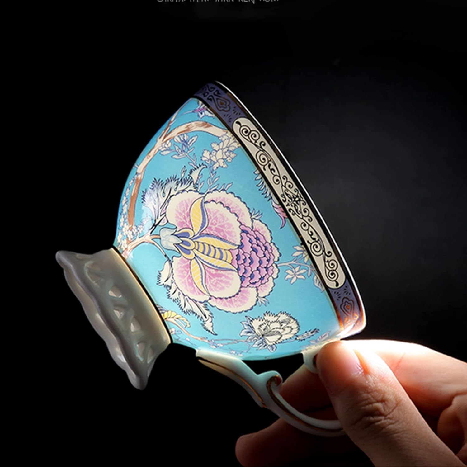 ACMLIFE Bone China Tea Cups, Tea Cup and Saucer Set for 1 Blue and White China Tea Cup 6.7oz Floral Vintage China Coffee Set for Women Party Gift Giving with Gold Trim and Gift Box - Image 5