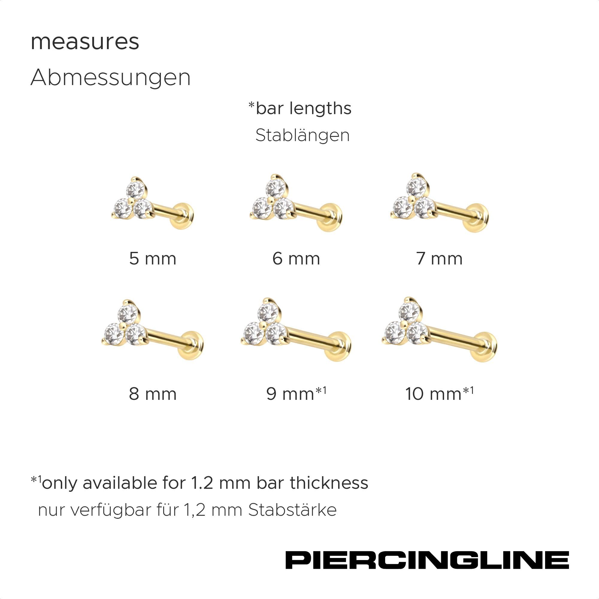 PIERCINGLINE Piercing Stecker 14 Gold Labret mit Push Fit MOISSANIT-BLUME 585er Gold - Roségoldfarben, Goldfarben, Silberfarben