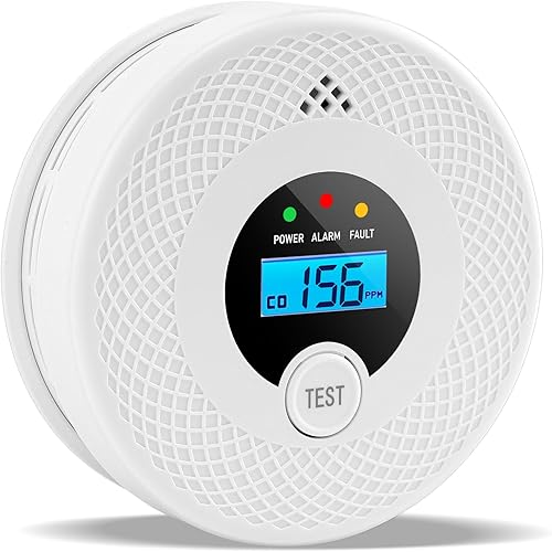 Paquete de 1 detector de humo y monóxido de carbono con pantalla LCD, alarma de 85 dB, botón de prueba, indicadores LED, detector de humo de alarma