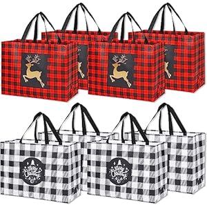 YANGTE 8 Pack Extra Large Christmas Gift Bags, Reusable Tote Bags with Handle Non-Woven Christmas Grocery Shopping Totes for Holiday Xmas, 16.9 * 12.6 * 6.8″