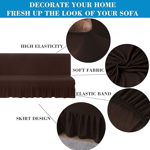 Miniatura 4 de Funda elástica para futón sin brazos, tamaño matrimonial con falda con volantes, funda de sofá plegable lavable y plegable con parte inferior