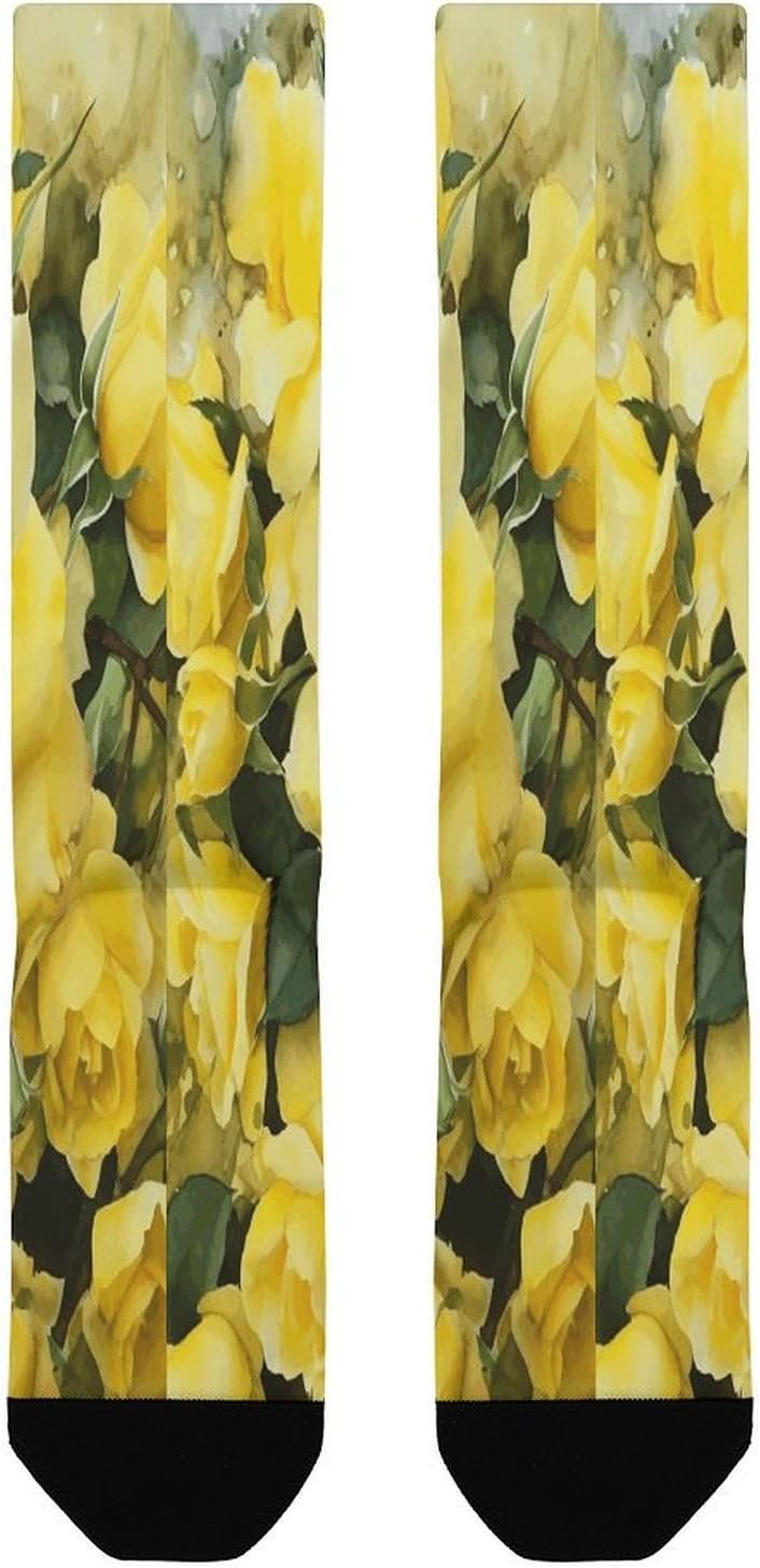 Yellow Rose Mid-Calf Socks Women Warm Knee High Socks Cozy Hiking Skiing Soft Boot Mid Calf Stocking Unisex