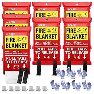 JJ CARE Fire Blanket – 7 Packs with Hooks and Gloves – Emergency Fire Blanket for Home & Kitchen, High Heat Resistant Fire Suppression Blankets for Home Safety, Kitchen, and Camping