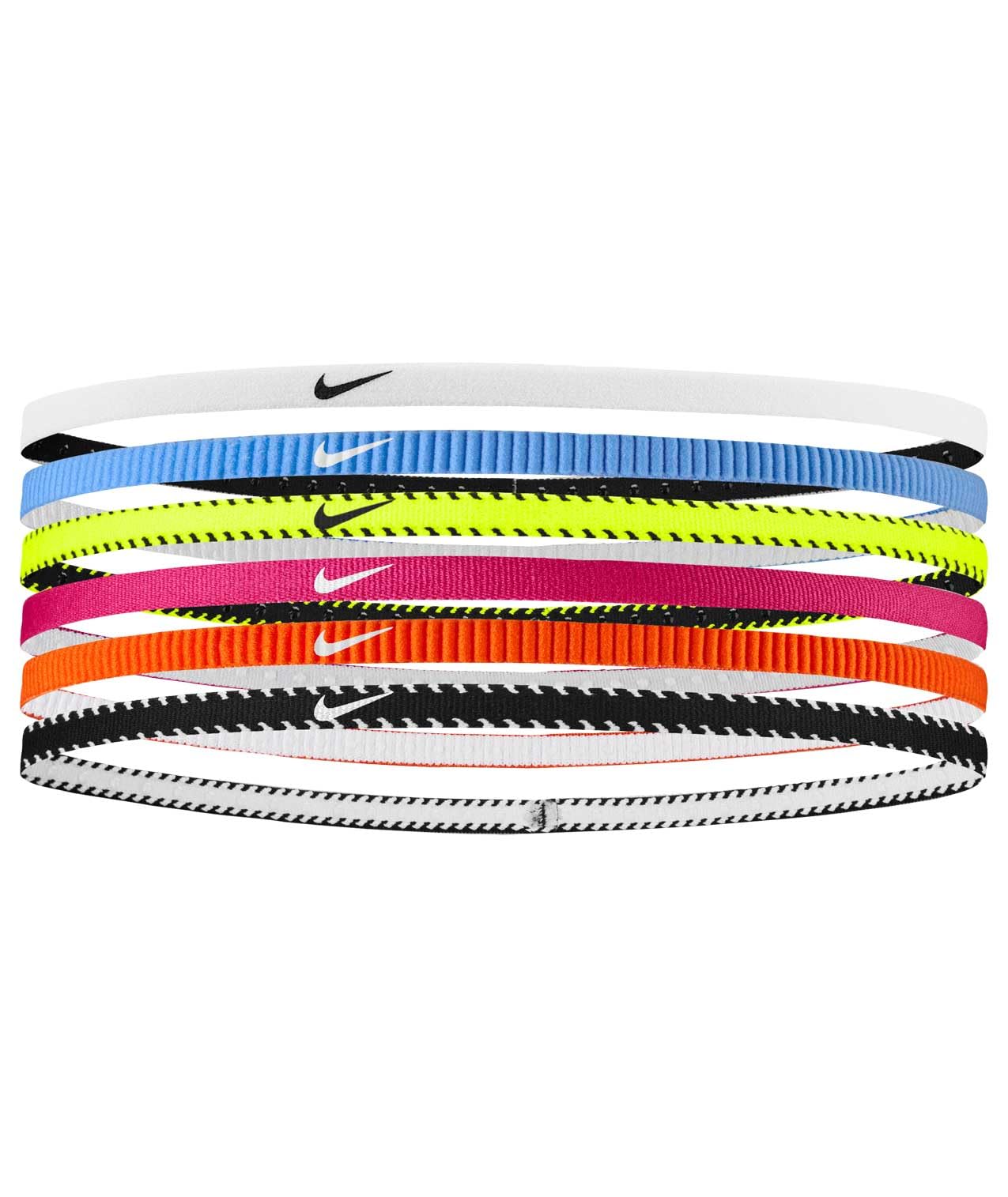 NIKE Flex Classic Slim Headbands 6PK Slim Elastic Hair Bands Sport Volt (6 Pack)
