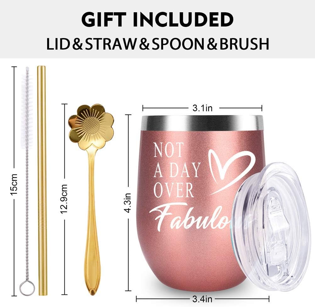 Flash Deals - 40% OFF WONDAY Gifts for Women-Birthday Gifts for Women-Wine Gifts Ideas for Women, Mother, BFF, Mom, Friends, Wife, Daughter, Sister, 12 OZ Stainless Steel Wine Tumbler with Lid and Coffee Spoon (RoseGold)