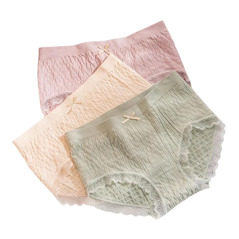 aurasoft Women's High-Waist Cotton Panties, Soft Breathable Quilted Underwear with Net Lace Trim, Bow Design-picture-25