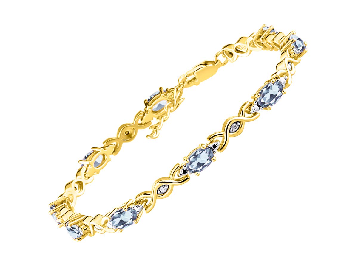 Rylos Bracelets for Women Yellow Gold Plated Silver XOXO Hugs &amp; Kisses Tennis Bracelet Gemstone &amp; Diamonds Adjustable to Fit 7"-8" Wrist, 10 Gorgeous 6X4MM Jewelry for Women Friendship Bracelets