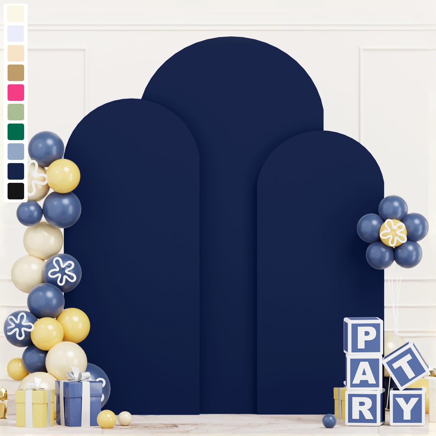 Lot de 3 housses de toile de fond extensibles en élasthanne pour arche de mariage - 2,2 m, 2 m, 1,8 m - Pour fête d'anniversaire, fête prénatale