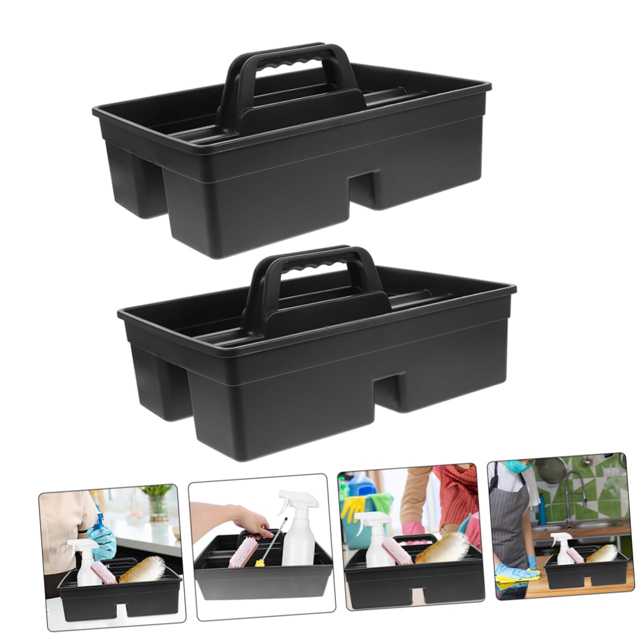 Paniers de Rangement Design Étanche Lot de 2 Poignées en Plastique Compartiments Multifonctions et Organisation pour Produits de Nettoyage