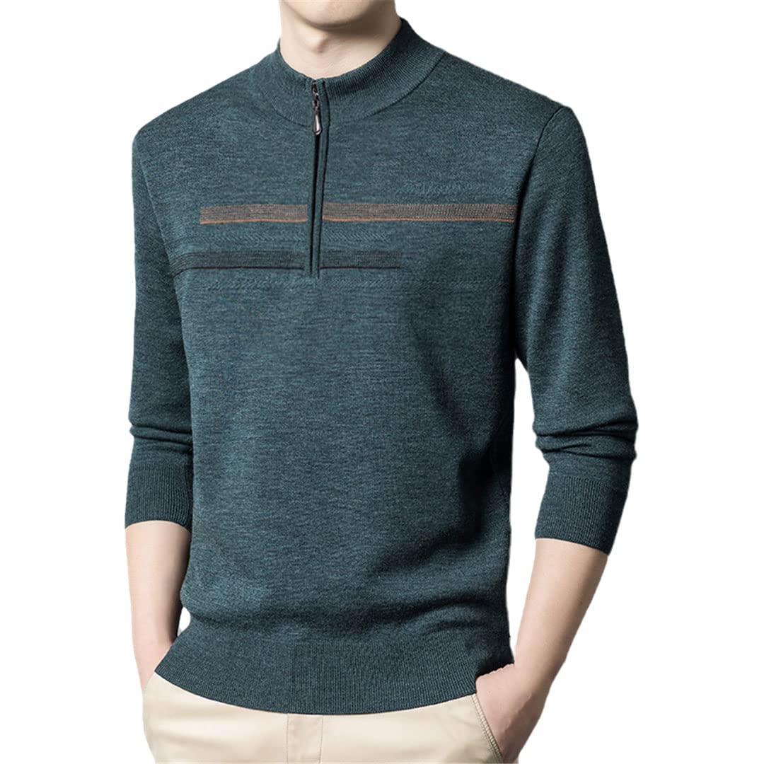 Męski wełniany sweter Basic sweter pół golf pogrubiony ciepły top, Coffee, M