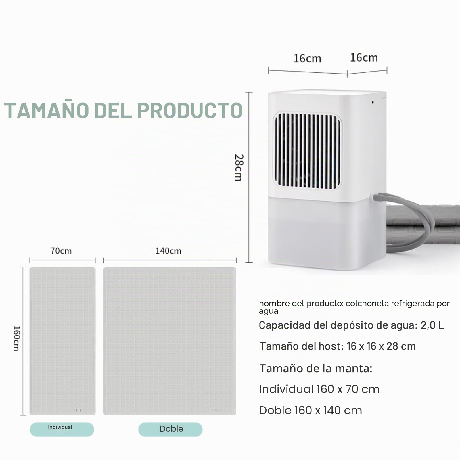 Cubrecolchón de refrigeración por agua, cubrecolchón hidrorefrigerado con control remoto, alquiler, tiendas, oficinas, sistema de refrigeración de cama (1,6 x 0,7 m)