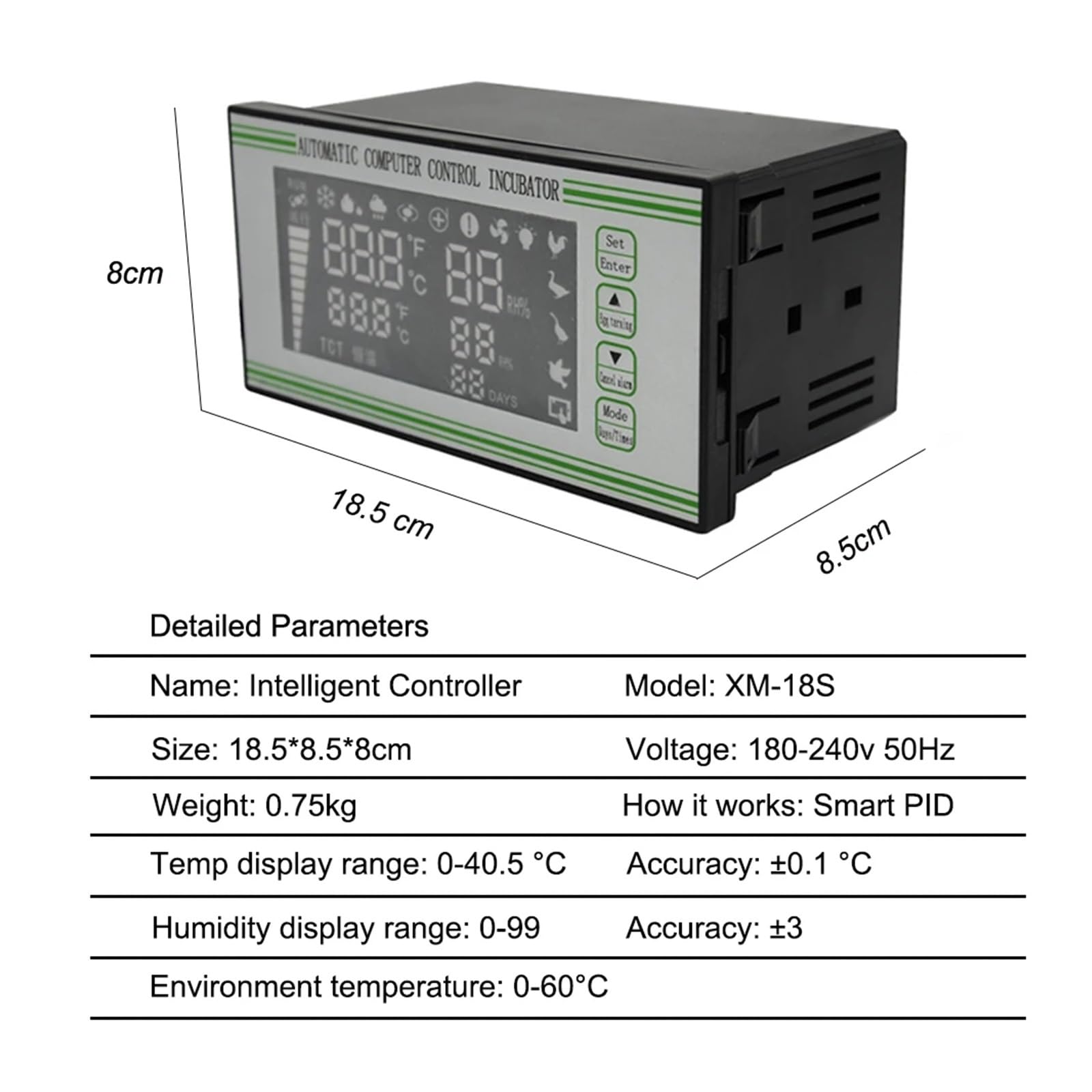 Kontroler Temperatury, Kontroler inkubatora jaj XM-18S Intelintny termostat W pełni automatyczna kontrola temperatury i wilgotności AC110-220