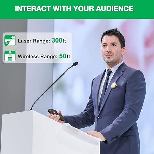 Vista 7 de Presentación recargable Clicker Presentador inalámbrico Control remoto USB PowerPoint PPT Clicker, puntero láser verde RF 2.4GHz Presentador remoto