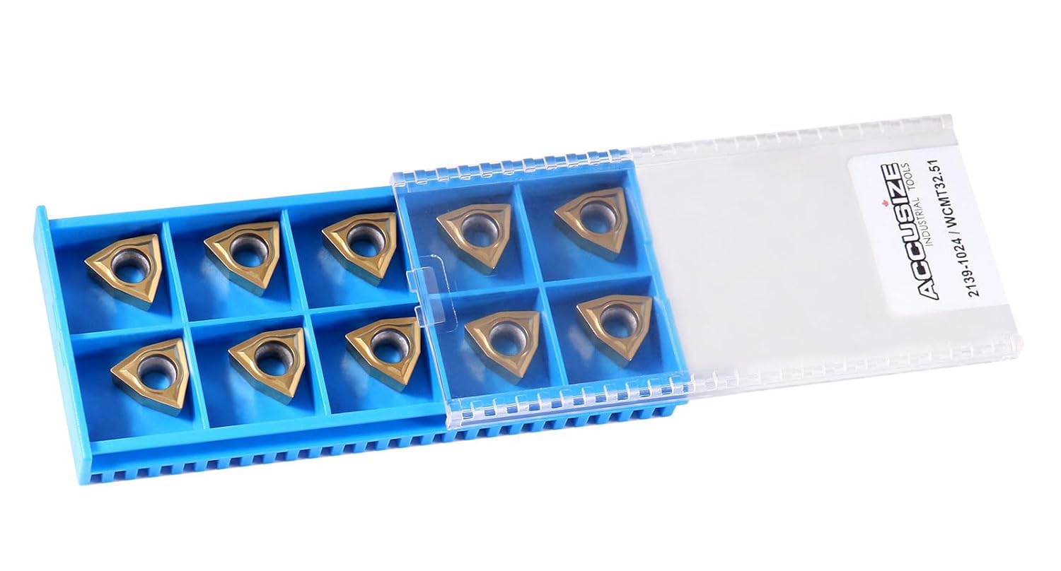 Accusize Industrial Tools Wcmt32.51 Tin Coated Carbide Inserts, 10 Pcs/Box, 2139-1024x10