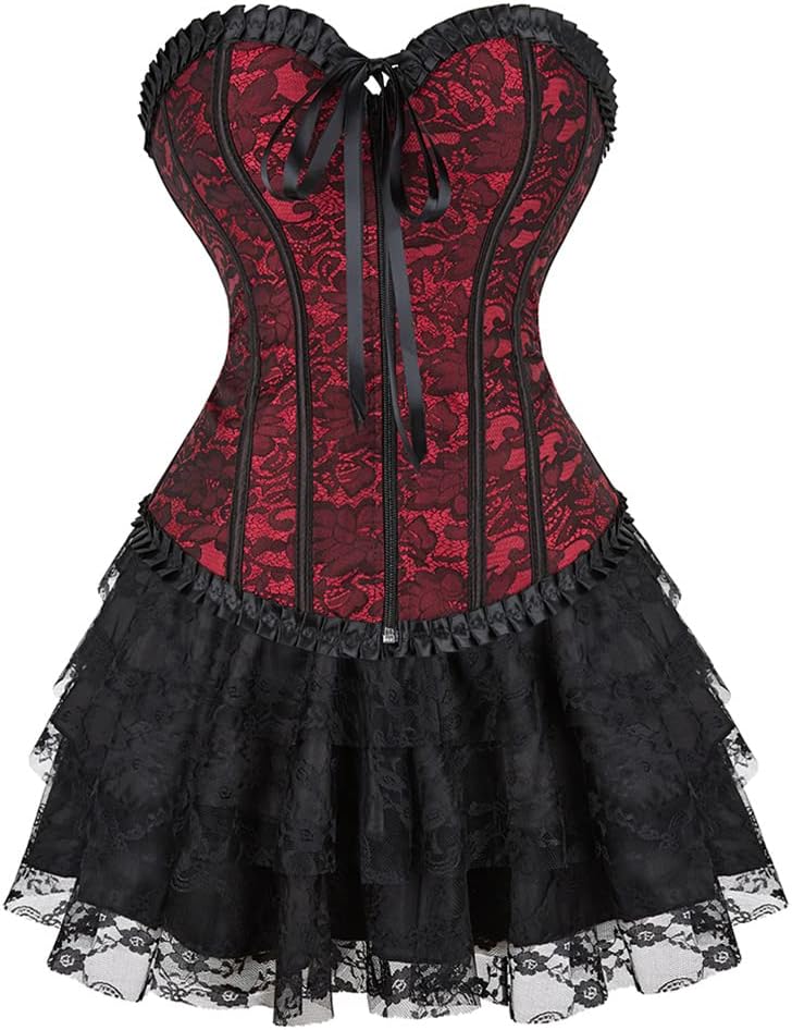 Deguisement Femme Corset Bustier Gothique En Dentelle Jacquard Brodé