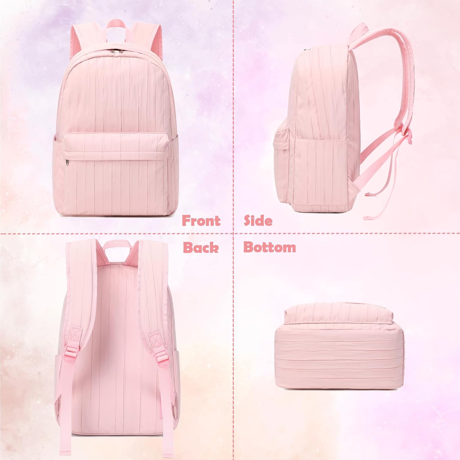 Kimwadalh Pink School Backpack Set, Girls School Bookbag with Lunch Bag & Pencil Case for Preschool Elementary High School Teens Girl