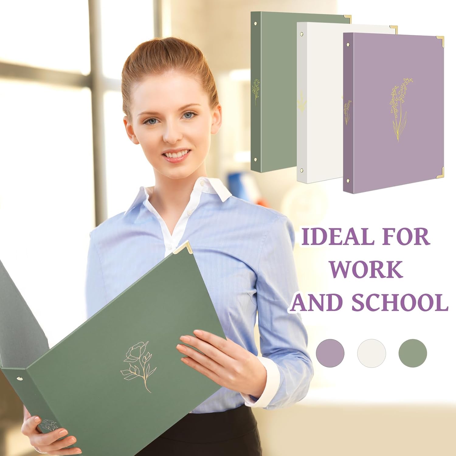 Gueevin 3 Pcs Aesthetic 3 Ring Binder for Women Sturdy 1 Inch Ring Binder Fits Letter Sized Paper with Pocket Organize for Work School Office (Serene Pastel) - Image 5