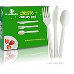GreenWorks 150 Count 7 Heavy-duty Compostable Utensils,50 Forks 50 Spoons 50 Knives Cutlery Set,BPI Certified Large Disposable Flatware Set
