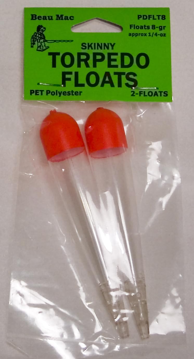 Beau Mac PDFLT PET Clear Skinny Torpedo Slip Float | Lightweight, Durable, High-Performance Fishing Float | Available in 8g - 35g | 2 Floats Per Pack | Hi-Vis Red Top