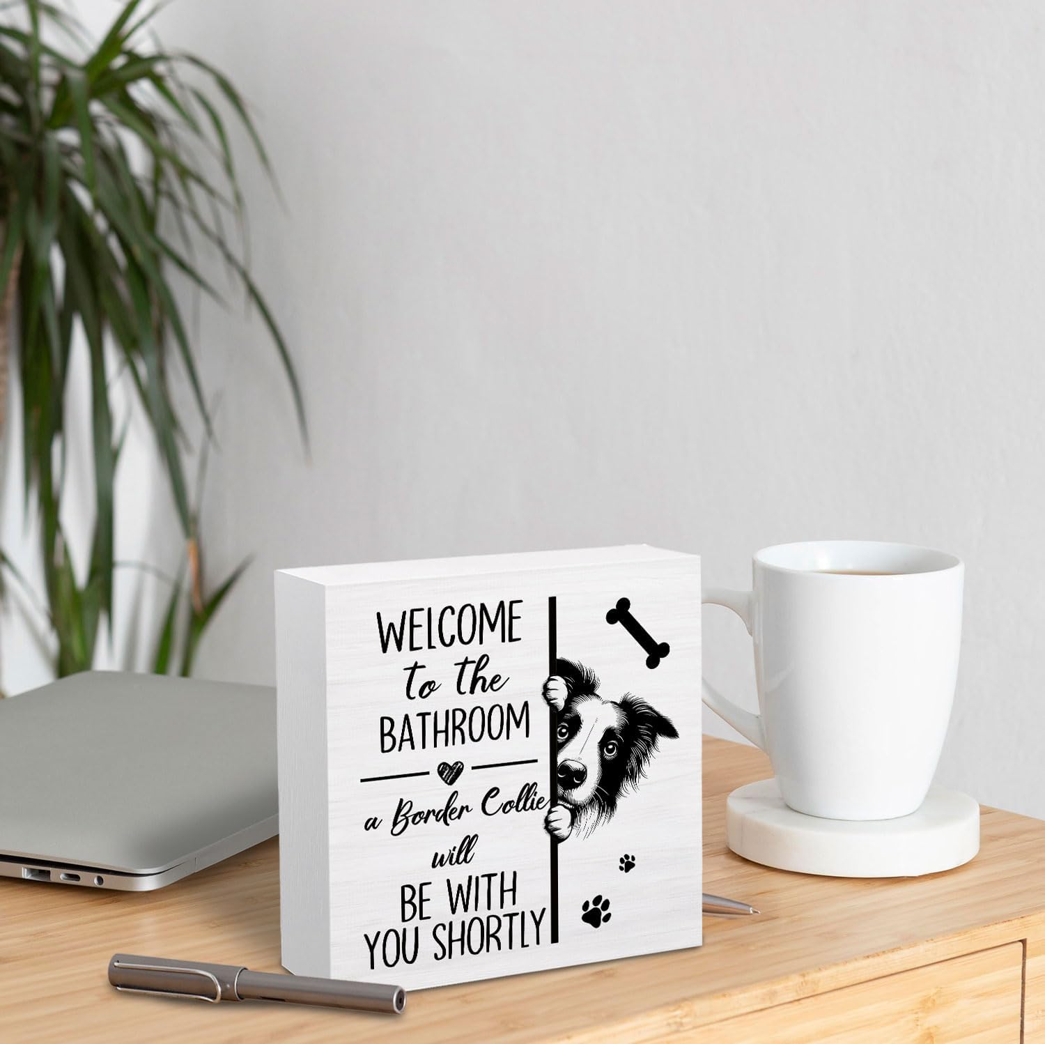 Funny Border Collie Dog Bathroom Wooden Box Sign Desk Decor, Border Collie Gifts, Humorous Dog Wood Signs for Bathroom Toilet Washroom Restroom Shelf Counter Decor, 5x5 Inch - Image 6