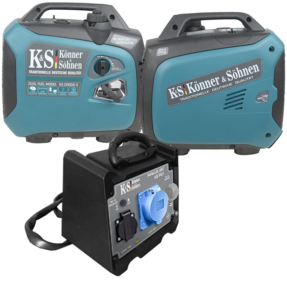 Könner&Söhn KS 2000i S - Generador de inversor 2000 W,(64 dB Lpa 7 m), 1 x 16 A (230 V), 2 puertos USB, bobinado de cobre, protección contra cortocircuitos y sobrecargas, alternador síncrono