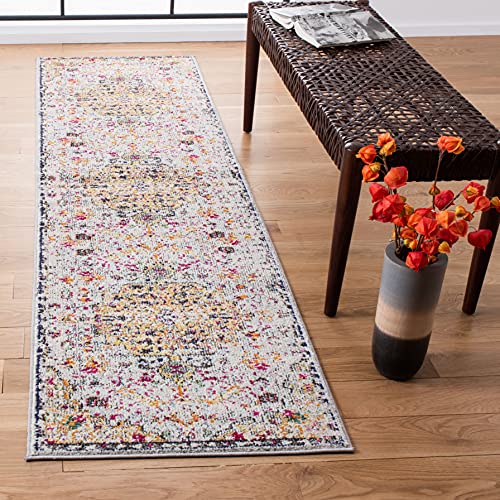 SAFAVIEH Boho Rug for Living Room Dining Room, Bedroom - Madison Collection, Short Pile, in Grey and Gold, 66 X 244 cm
