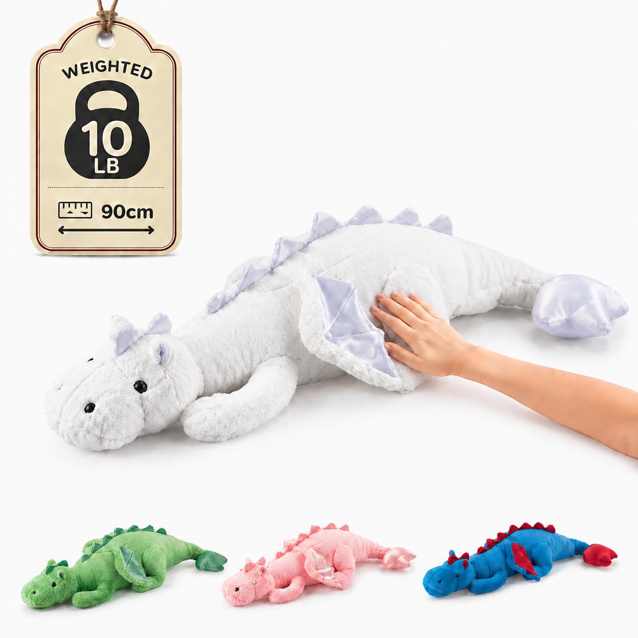Animal de peluche gigante con peso 2026, 10 libras 35.4 pulgadas, juguete de peluche de dragón suave y pesado, animal de peluche blanco con peso para niños y adultos