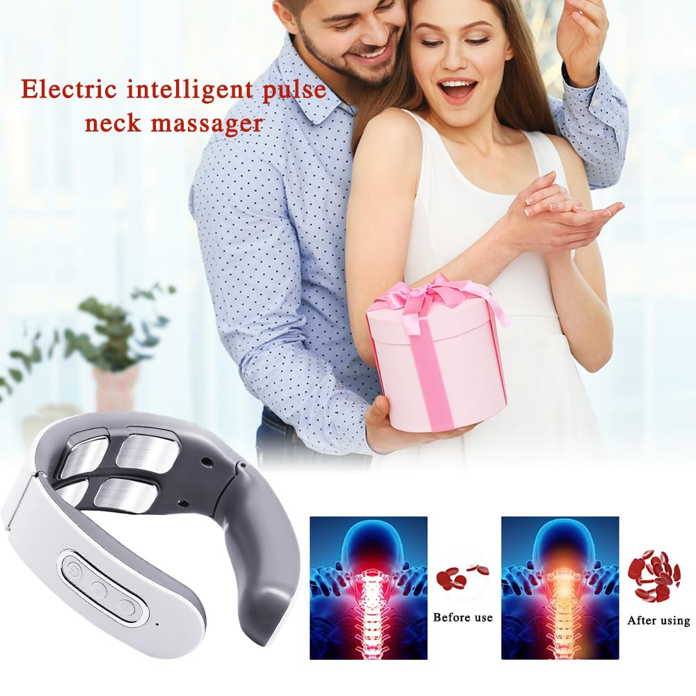 Masseur Cervical, Massage de cou Electrique Intelligent, Neuf niveaux d'intensité, des impulsions électriques pour soulager l'inconfort, Pour la maison, le bureau ou les voyages