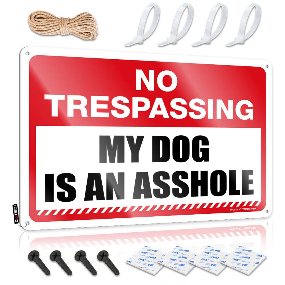 Tinplate Sign Vintage Rules Metal Folded Edge & Ambulance Themed Trunk Decor Flat Print | Pictures Wall No Trespassing My Dog Is An Asshole - Home Signs For(30X40CM)
