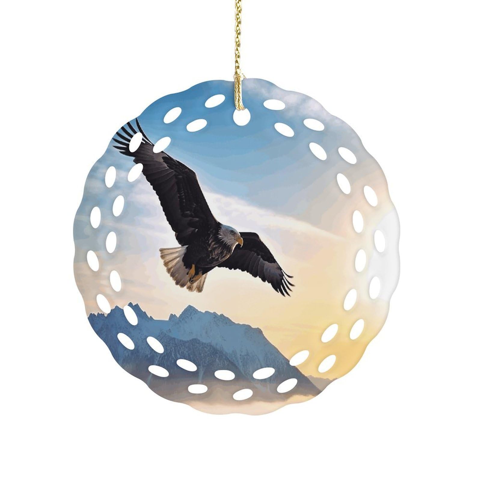 Fodpand Women's Style Eagle Mountains Ceramic Ornament For Home Decor 3.2" Round Tree Decoration Christmas Ornaments For Men Double-Sided Design