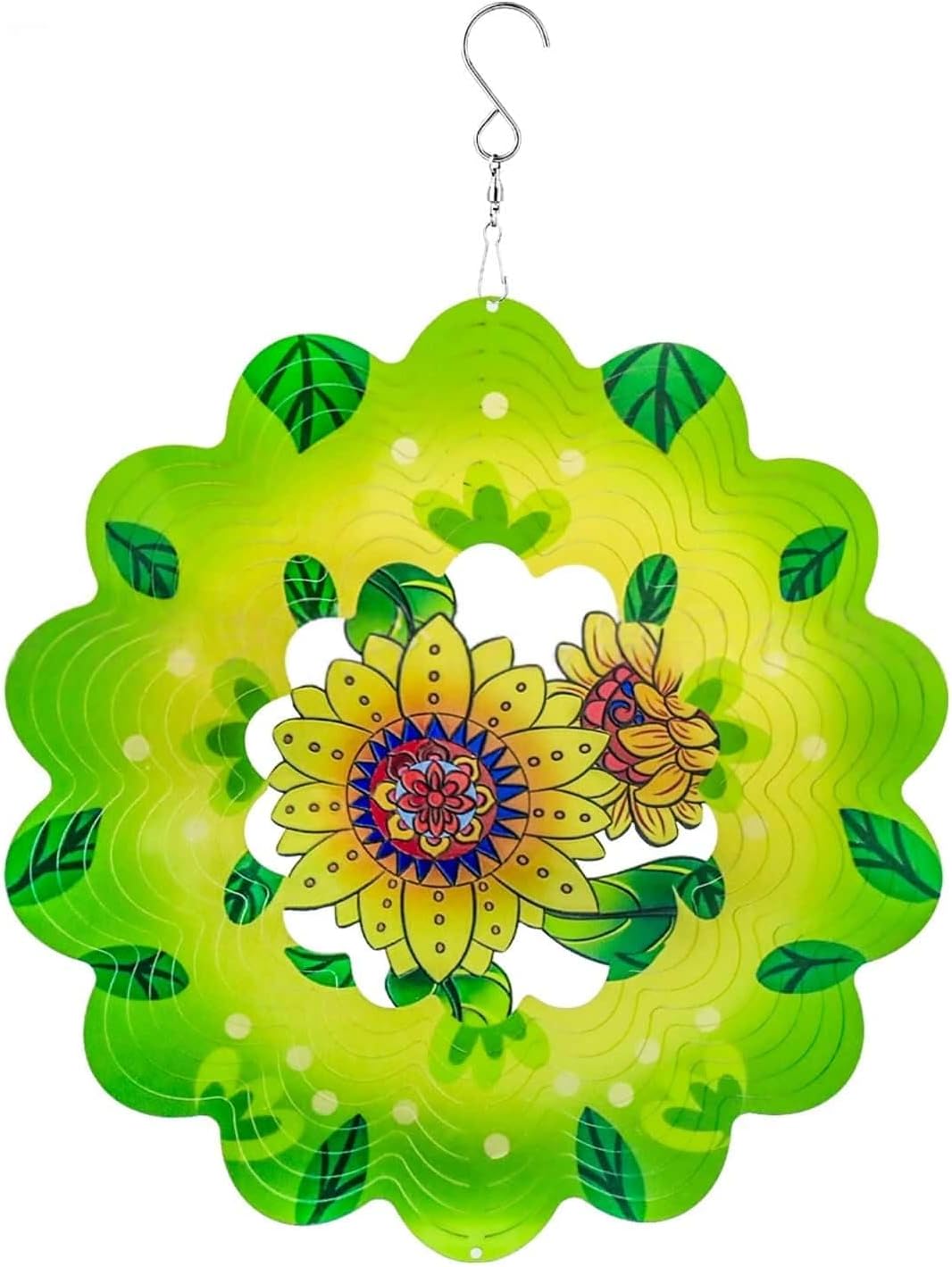 Mandala Wind Spinner 3D Rotating Matcha Sunflower Style - Vibrant Color Dynamic Outdoor Garden Decoration Suitable for Weather Resistant Sunlight Capture in Courtyard Lawn and Courtyard