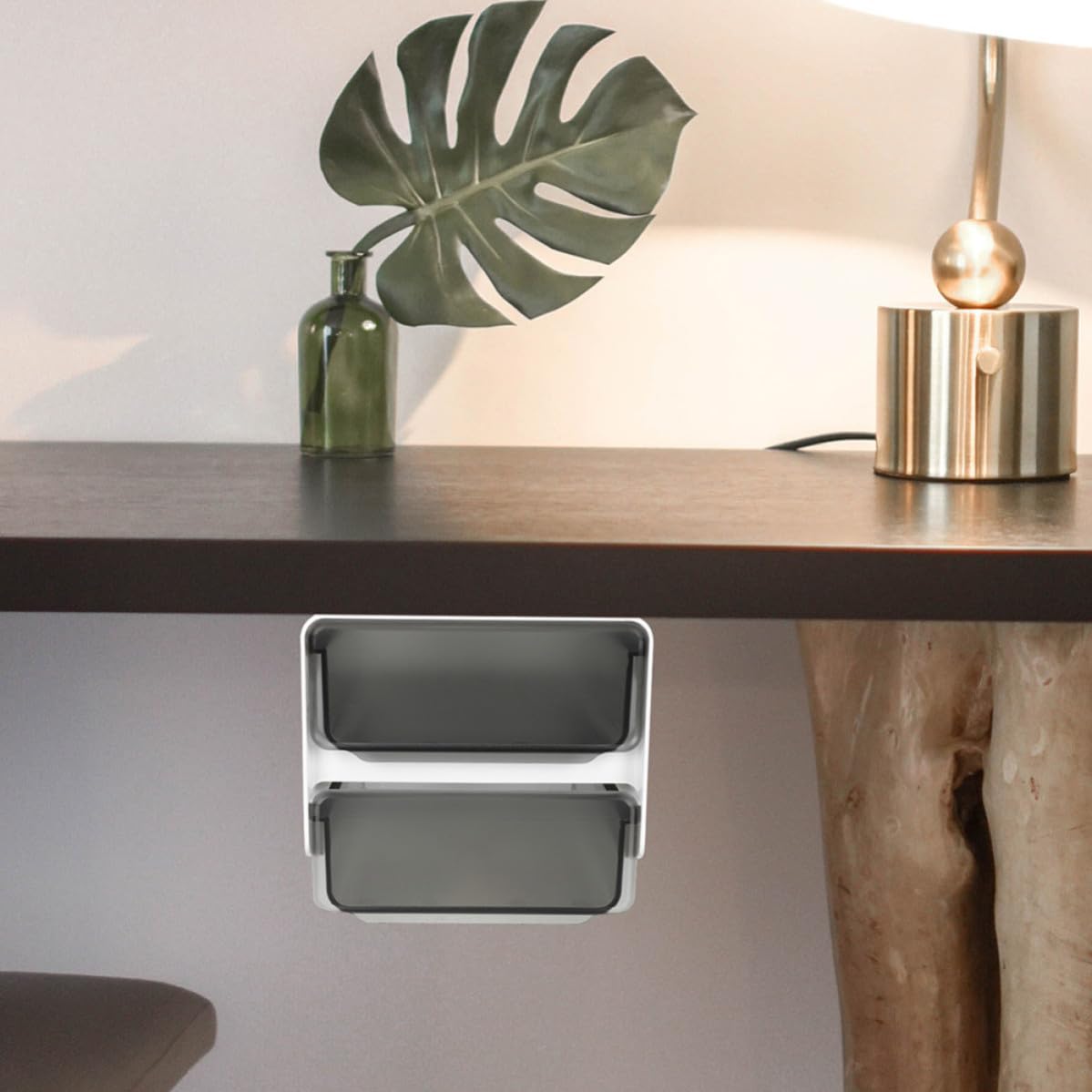 Levemolo Caja de Almacenamiento Debajo del Escritorio sin Perforaciones, Organizador Oculto para Oficina y Estudio, Diseño Ahorrador de Espacio en Abs Negro