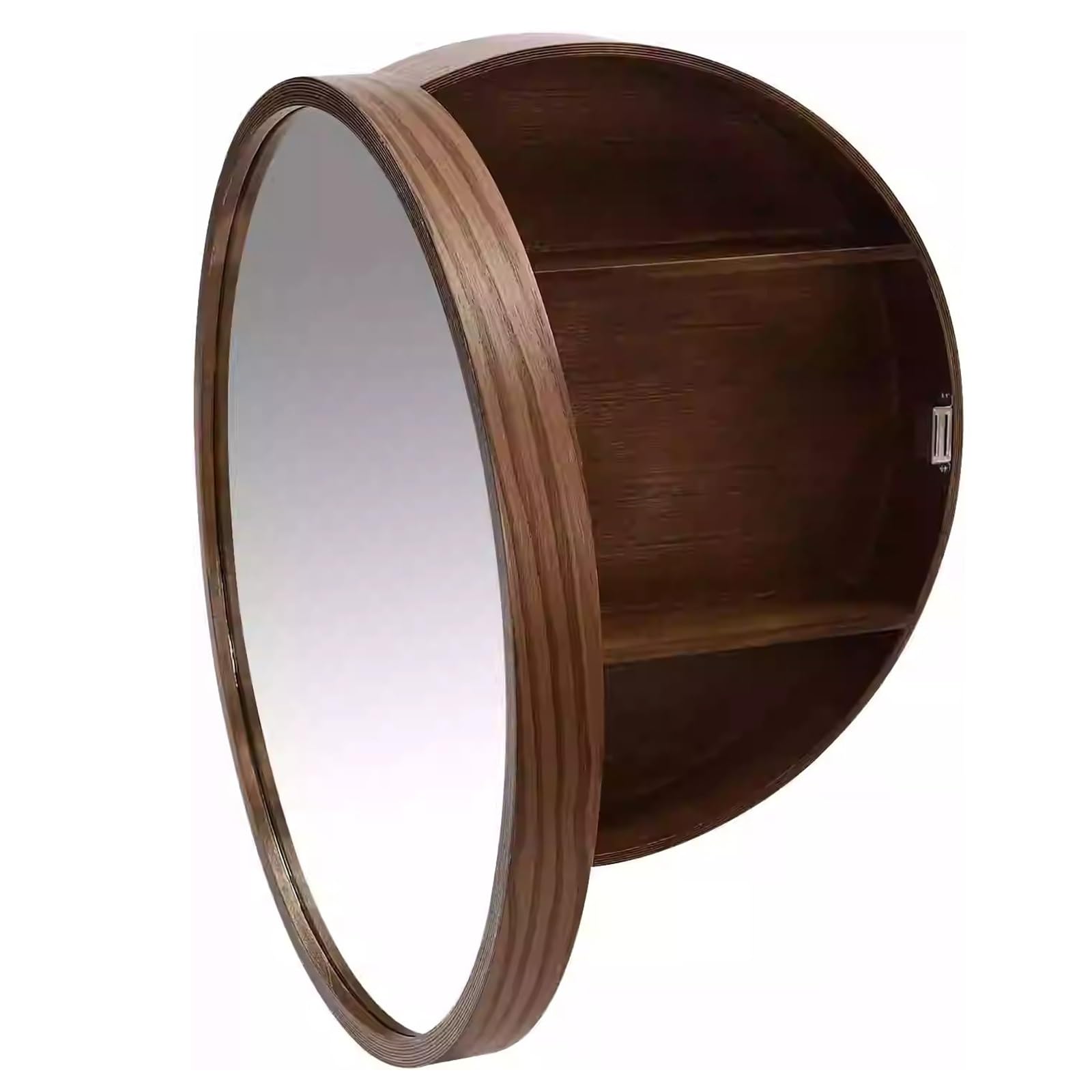 BKSXSOP Wall-Mounted Bathroom Mirror Cabinet with Flap Door, Decorative Round Hanging Storage Unit, 60cm Brown Cosmetic nizer, Stylish Wall Solution