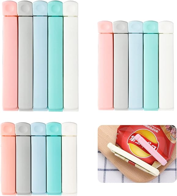 15pcs Food Bag Clips Sealing for Food Colorful Bag Sealer 3 Different Sizes Bag Sealing Clips for Snacks, Foods and Kitchen Storage