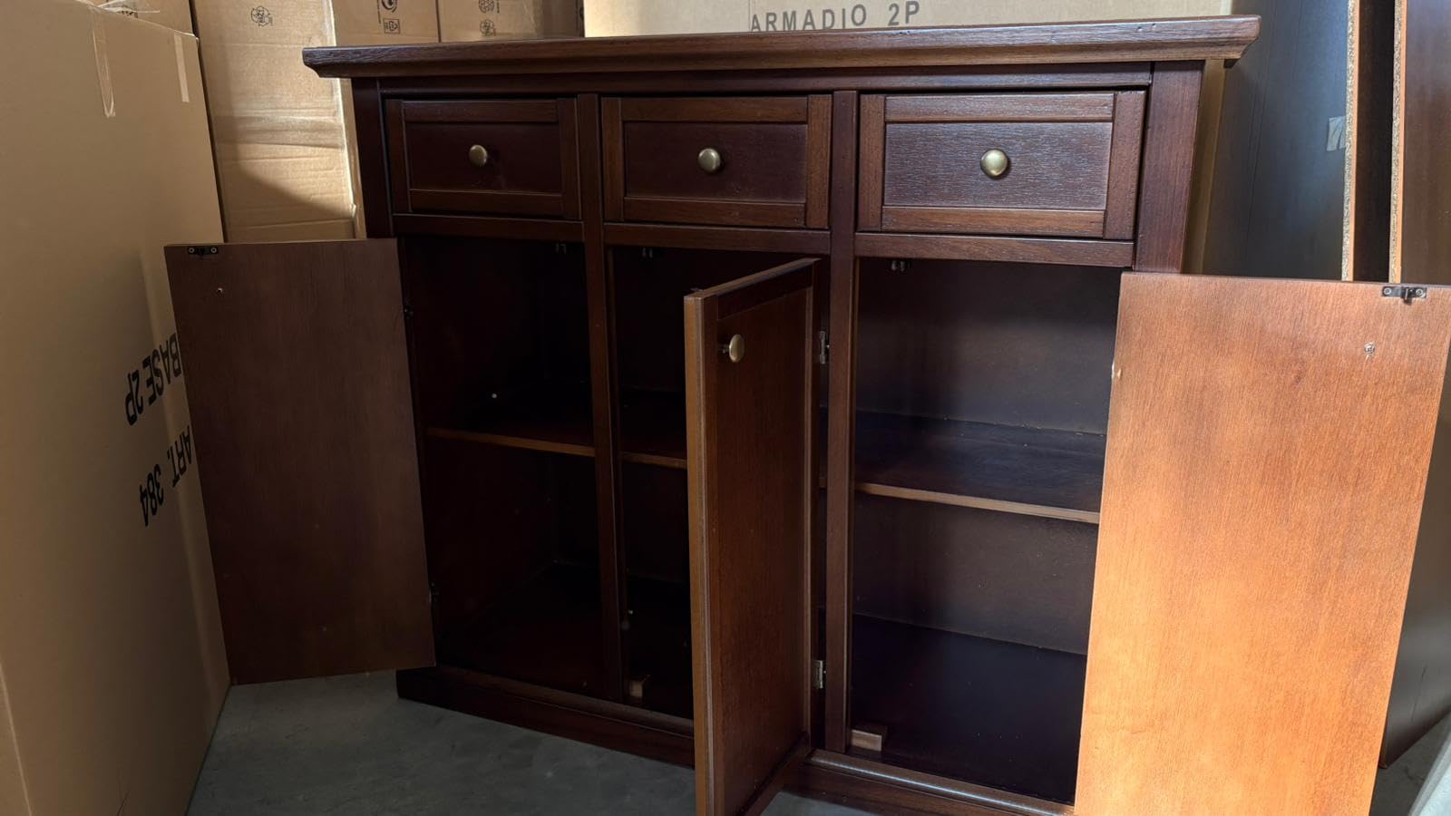 Vicentini arreda CREDENZA MADIA BUFFETT IN LEGNO NOCE SCURO ARTE POVERA MOD MODENA 3 CASSETTI E 3 PORTE