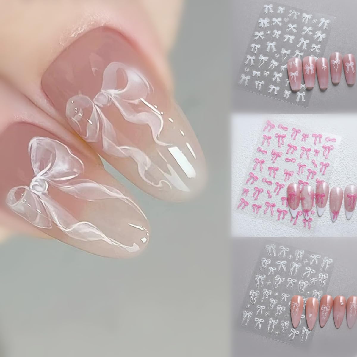 Amazon.co.jp: WENYUEN 3Dネイルシール, リボンデザイン, 3枚セット