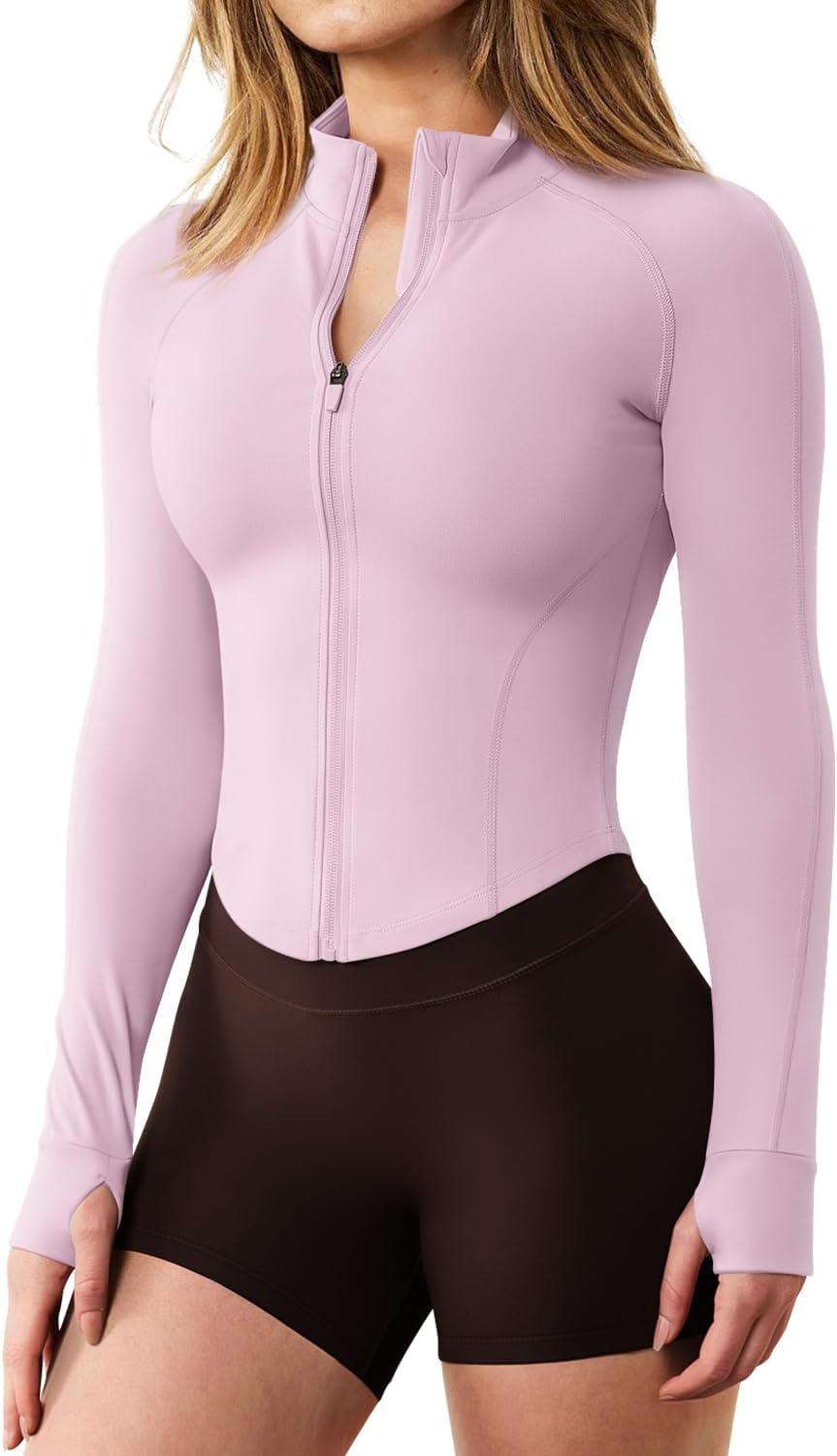 GYM RAINBOW Womens Snatched Workout Jackets Lightweight Zip Up Slim Fit Gym Track Athletic Jackets with Thumb Holes