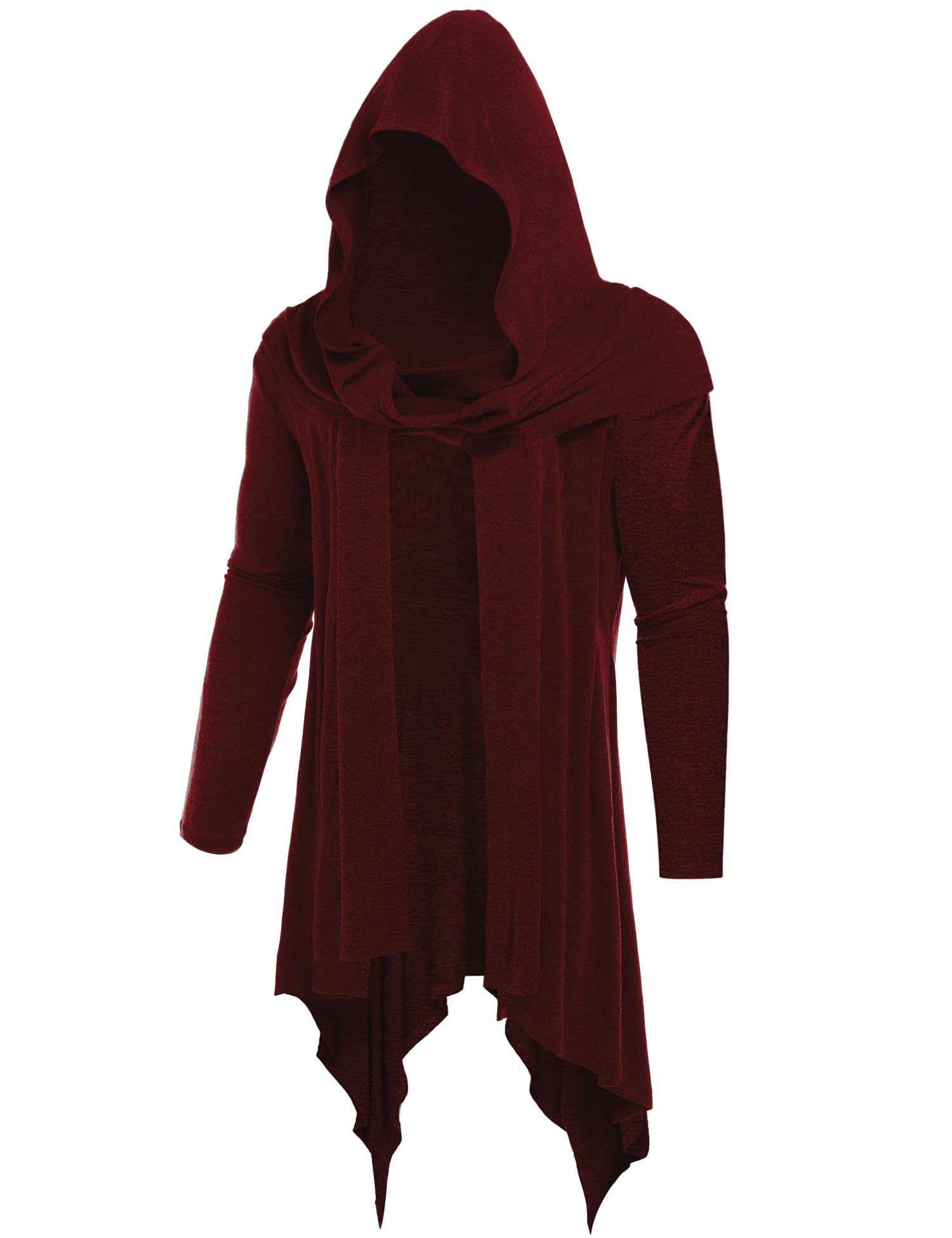 Mens Long Hooded Cardigan Ruffle Shawl Collar Open Front Drape Cape