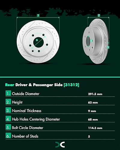 Miniatura 921 de SCITOO Juego de 2 frenos de freno ranurados traseros para Chrysler Town & Country, 08-16 para Dodge Grand Caravan, 09-13 para Dodge Journey, 12-15