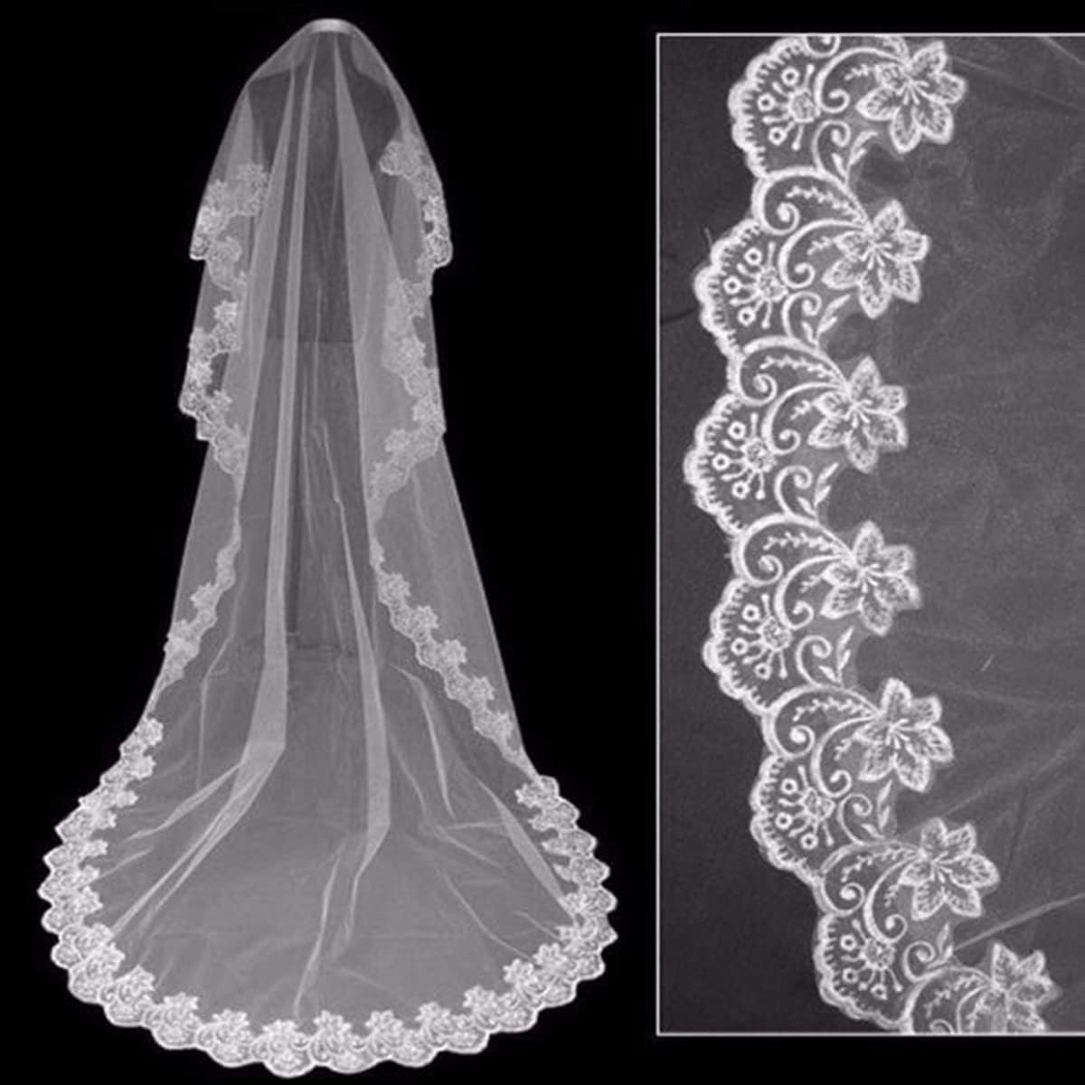 5M Bride Wedding Veil 1 Tier Long Bridal Veil Cathedral Tulle Hair Accessories,White,197 inches - Image 2