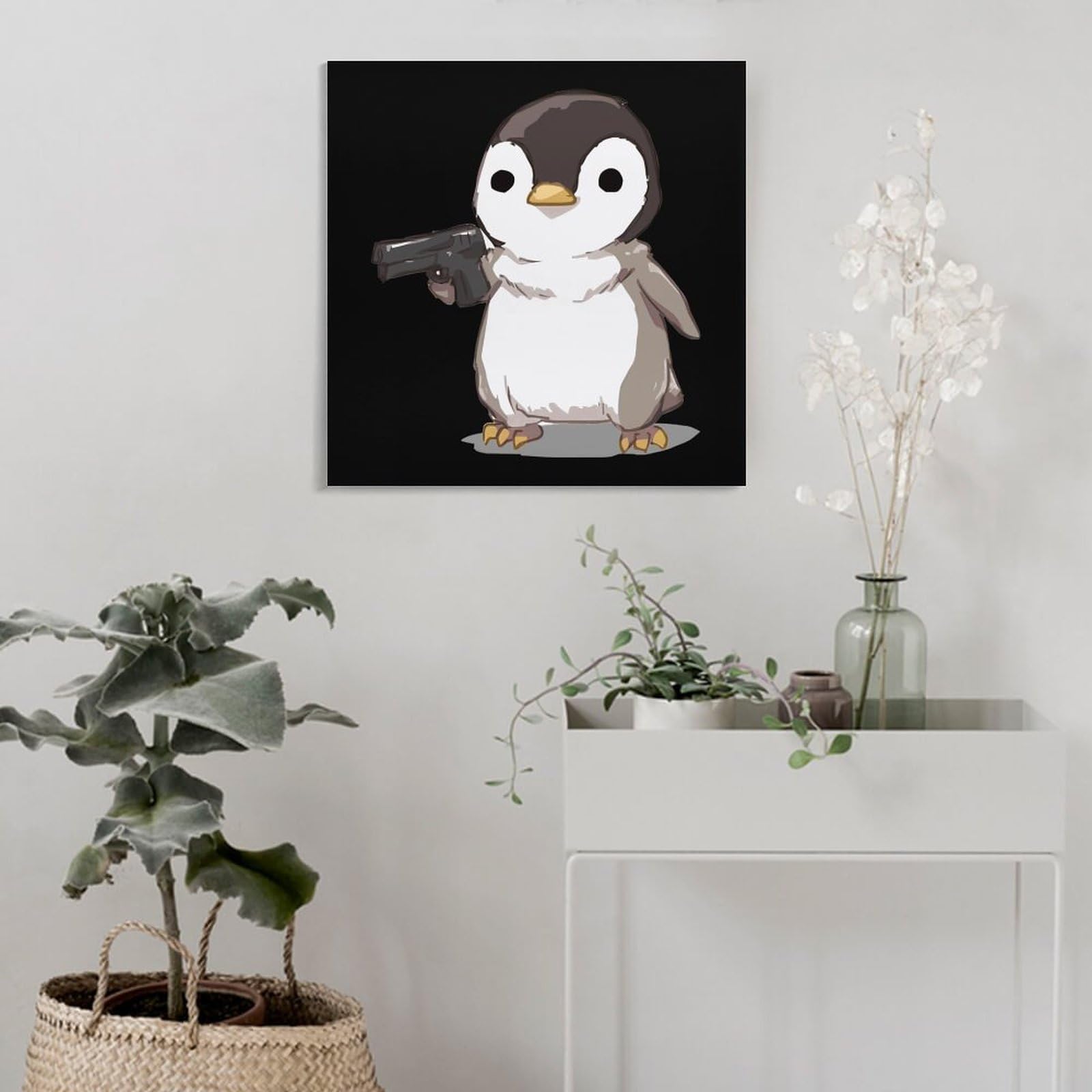 Amazon.co.jp: 壁アート 面白い ペンギン 木枠付き 装飾画 壁画 木枠