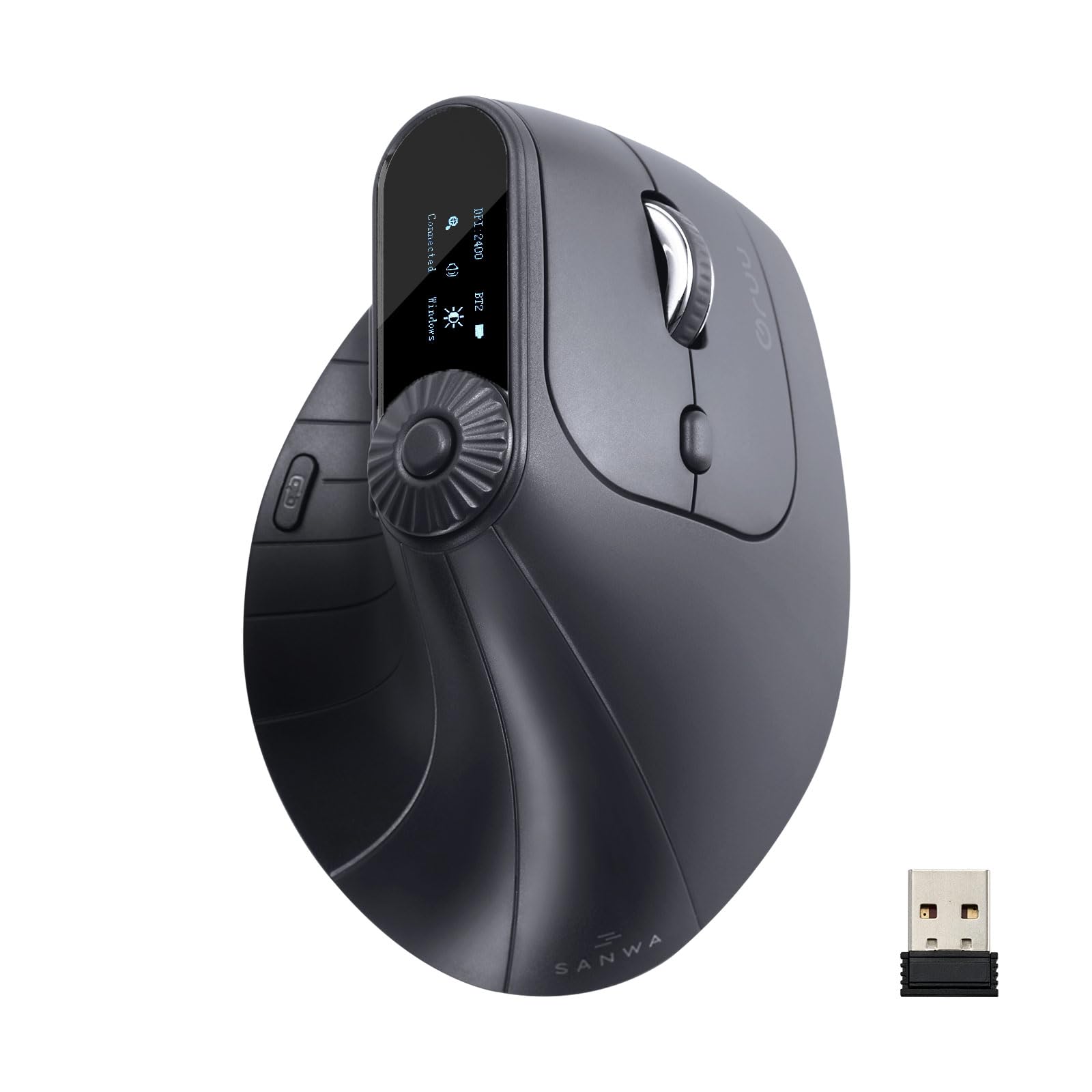 SANWA Mouse ergonomico verticale a 4 dispositivi, cablato + 2.4G wireless + 2 mouse per computer Ergo wireless BT 5.0