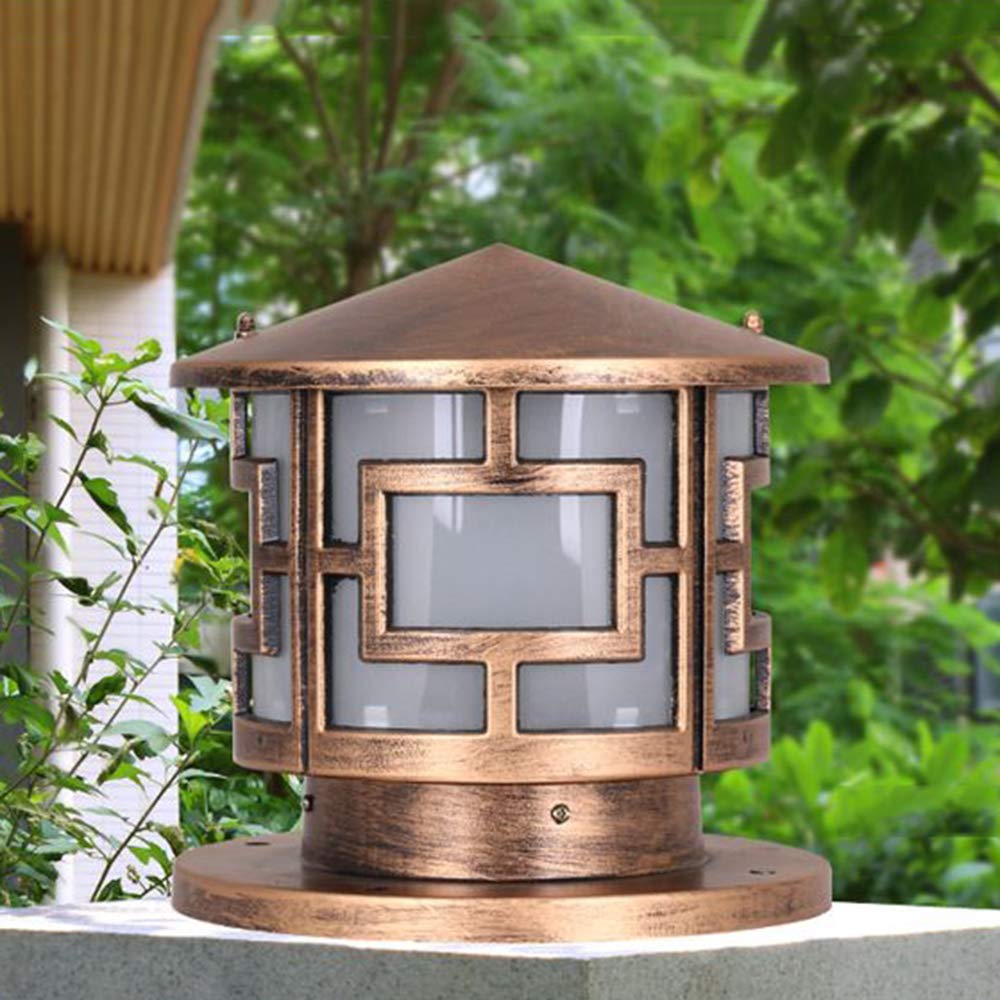 Sockellampe Bronze Aluminiumguss Und Glas Außenleuchte Retro Outdoor Rasenleuchte Garten Villa Hotel Säule Lampe Pfostenleuchte Im Freien Tischleuchte Sockelleuchte (40 * 40 * 34 cm)