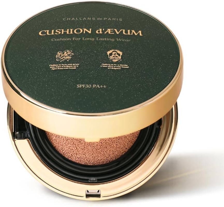[CHALLANS de PARIS] CUSHION aevum Cream Foundation, Flawless Coverage of Skin Imperfections and Uneven Skin Tone, Long-Lasting Wear, Suitable for All Skin Types and Tones (21 Bright Ivory)