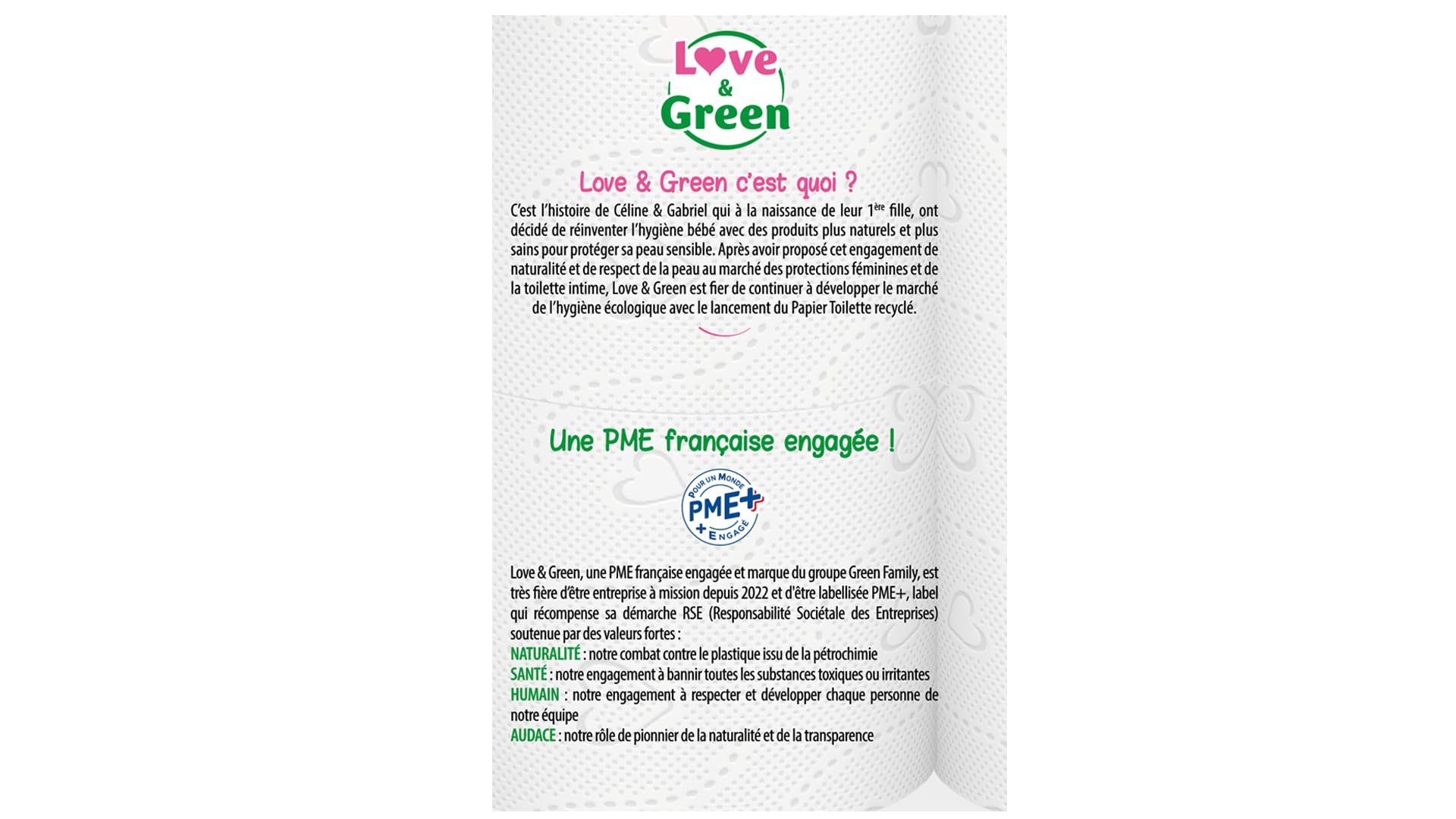 Love & Green - 3-lagiges Toilettenpapier – 3-lagig – hypoallergen (Dermatest zertifiziert) und umweltfreundlich (FSC-zertifiziert) – 4 komprimierte Rollen : 8 (Packung mit 4)